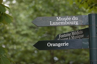 France, Région Ile de France, Paris 6e arrondissement, Jardin du Luxembourg, panneaux indicateurs