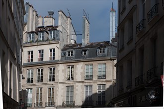 France, Région Ile de France, Paris 6e arrondissement, Rue Saint Sulpice, détail de façades et