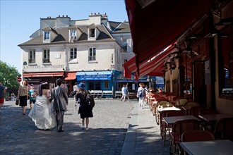 France, Région Ile de France, Paris 18e arrondissement, Montmartre, Place du Tertre, terrasses