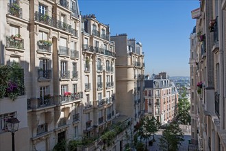 France, Région Ile de France, Paris 18e arrondissement, Montmartre, Rue du Mont Cenis, panorama