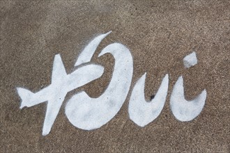 Nantes, graffiti "oui" au sol