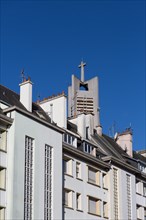 Lorient, Rue du Maréchal Foch and bell tower of the Saint Louis church