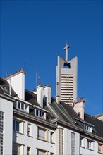 Lorient, Rue du Maréchal Foch and bell tower of the Saint Louis church