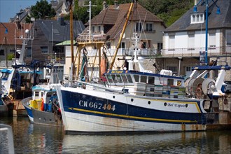 Port en Bessin Huppain, trawlers moored at the quayside