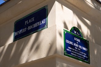 Plaques de rue Place Denfert-Rochereau, Avenue du Colonel Henri Rol-Tanguy