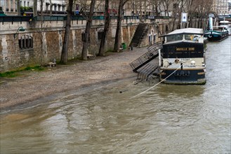 Paris, barge on the flooded Seine river