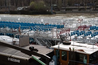 Paris, barge and bateau-mouche (tourist river boat)