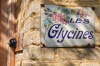 Enamelled plaque "Les glycines" (Wisteria)