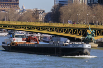 Paris, Pont Mirabeau et péniche sur la Seine