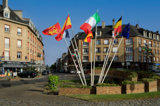 france, région Normandie, Orne, Flers, place du général de Gaulle, carefour giratoire avec
