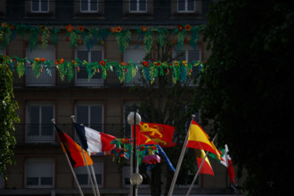 france, région Normandie, Orne, Flers, place du général de Gaulle, carefour giratoire avec