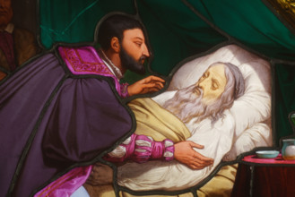 France, région Ile de France, Paris 1e arrondissement, musee du Louvre, escalier Colbert,  vitrail