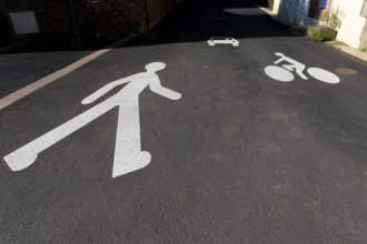 france, région Bretagne, Côtes d'Armor, côte de granit rose, Ploumanac'h, partage de la route,