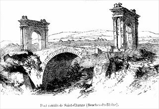 Roman bridge of Saint-Chamas (Rhone delta) Engraving -