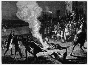 Les Sarrasins lancent le feu grégeois contre saint Louis