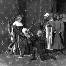 Charles V giving the Constable of France sword to Bertrand du Guesclin