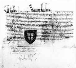 Charles VII confers a edge on the armorial bearings of Gilles de Rais -