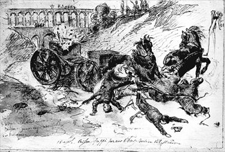 La Commune. Caisson frappé par un obus. 18 avril 1871.