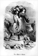 Engraving representing the escape of Abélard and Héloïse