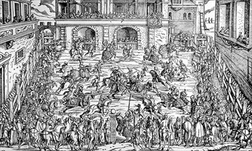 Tournament: royal or princely festival where people fought with courtly weapons and on horseback