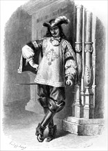A musketeer (engraving from the XIXth century).  Illustration for Alexandre Dumas' novels