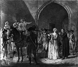 Marie-Antoinette leaves the Caretaker's lodge.'  October 16, 1793.