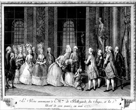 Queen Marie-Antoinette welcoming Madame de Bellegarde