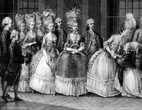 Ladies of the palate of the queen Marie-Antoinette. Versailles 1777.