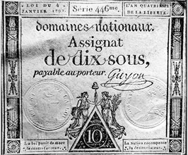 Assignat. Papier monnaie créé sous la révolution française