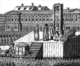 Execution of Queen Marie-Antoinette on 26 October 1793 in the Place de la Révolution, now the Place de la Concorde