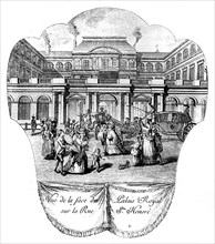 Vers 1780. Le Palais-Royal sur la rue Saint-Honoré à Paris.
