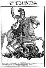 Saint Georges terrassant le dragon. Gravure populaire de Lacour.