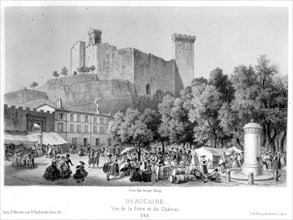 Beaucaire au Second Empire. Vue de la foire et du château.