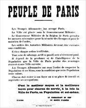 Affiche allemande annonçant l'occupation de Paris.