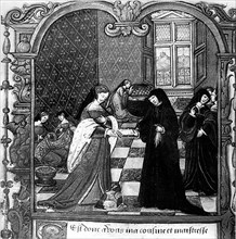Marguerite d'Angoulême offering her book "La Coche ou le Débat d'Amour" to the Duchess of Etampes