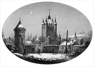Le Temple la nuit. Lithographie du XIXe siècle.