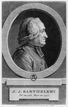 The abbot Barthelemy (1716-1795).  Engraving of Saint-Aubin.