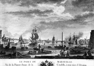 Le port de Marseille. Gravure de Le Gouaz.