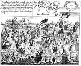 Naval battle between the English and the Franco-Spaniards