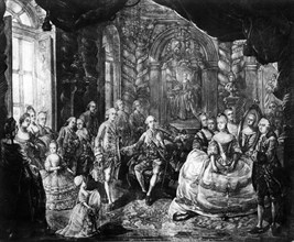 Louis XV présente au Dauphin le portrait de Marie-Antoinette.