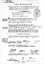Certificat d'identité de Jeanne  Ricard, veuve Goujon.