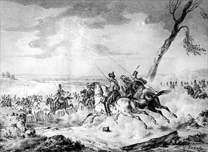 Vers 1794. Russie : charge cosaque. Dessin d'Engelmann.