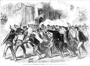 1870.  Paris.  The Commune.  Crowd attacking the firemen.
