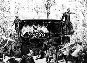 1881. Le corbillard de Blanqui est traîné par les ouvriers.