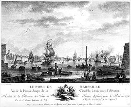 Le port de Marseille. Gravure de Le Gouaz.