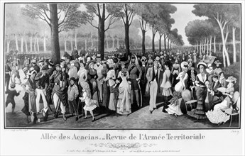 La vie à Paris. 1880. Revue de l'armée territoriale, allée des Acacias.