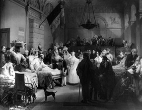 La reine Marie-Amélie visite les blessés ; août 1830
