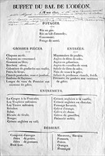Menu of the buffet of the party given by the Royal Guard