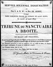 Invitation ticket for the funeral of the Duke of Berry at Saint-Denis