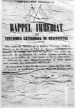 Affiche : " Rappel  immédiat de réservistes ". 24 septembre 1939